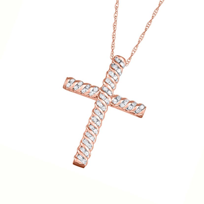 1/4 Cttw Diamond Cross Necklace in 10K Gold