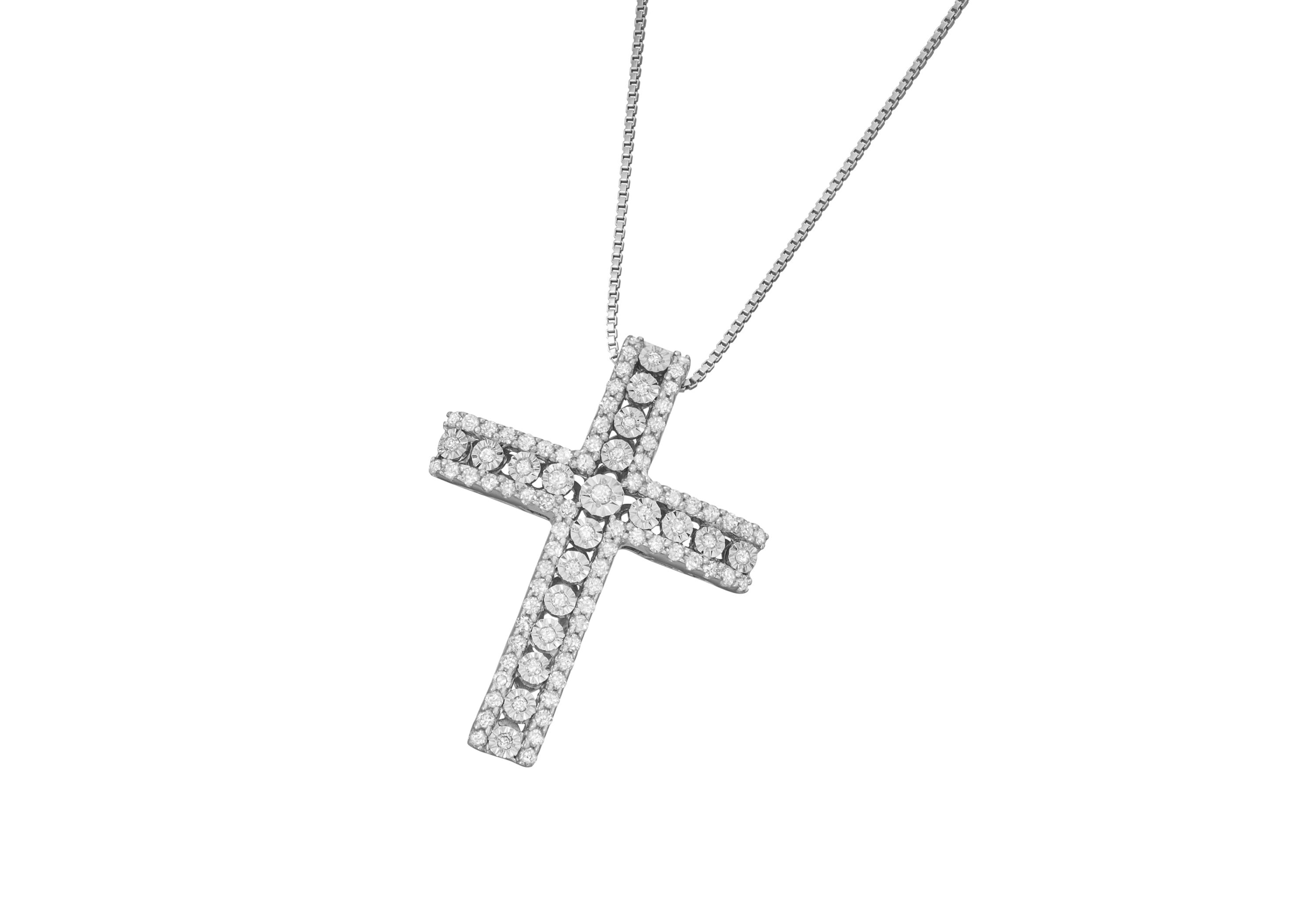 1/2 CTTW Diamond Cross Necklace Pendant in Sterling Silver
