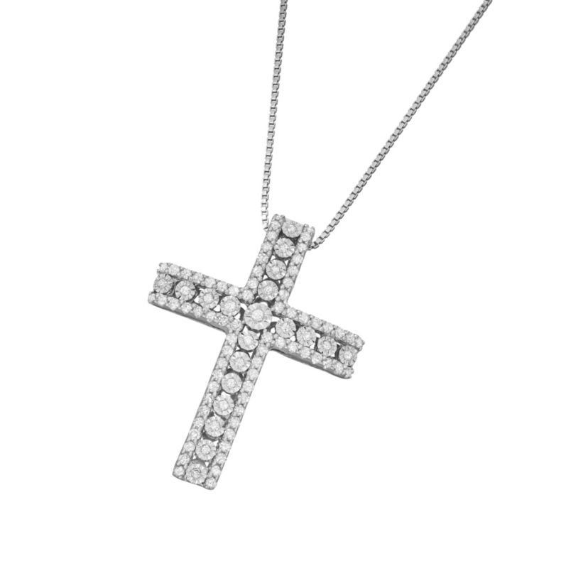 1/2 CTTW Diamond Cross Necklace Pendant in Sterling Silver