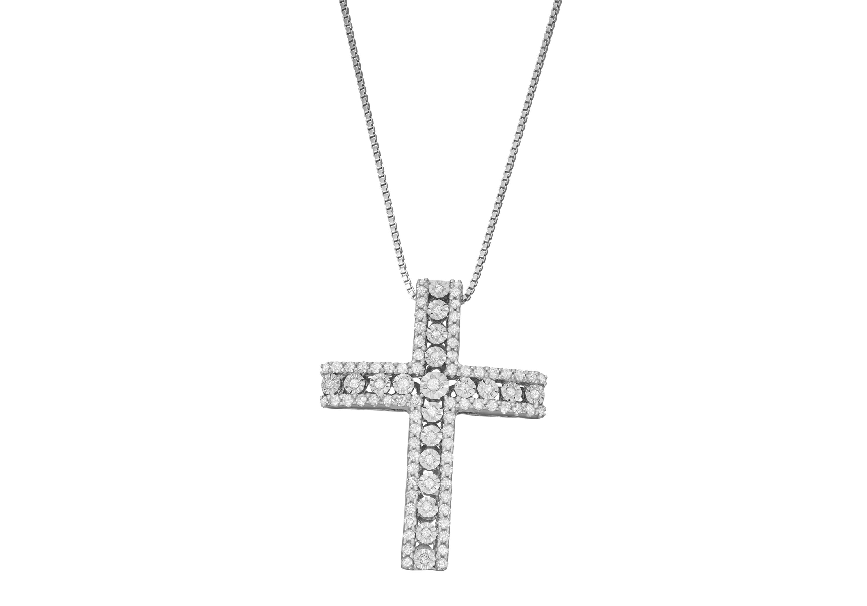 1/2 CTTW Diamond Cross Necklace Pendant in Sterling Silver