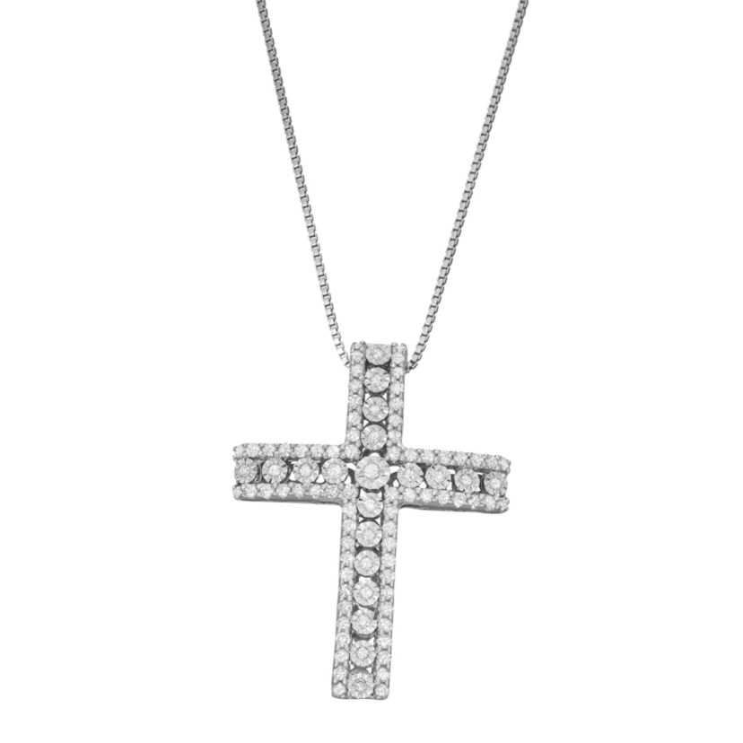 1/2 CTTW Diamond Cross Necklace Pendant in Sterling Silver