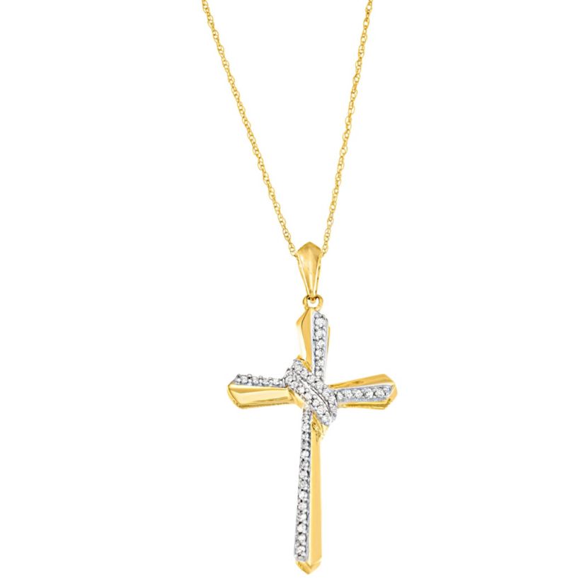 1/4 CTTW Cross Pendant Necklace in 10KY