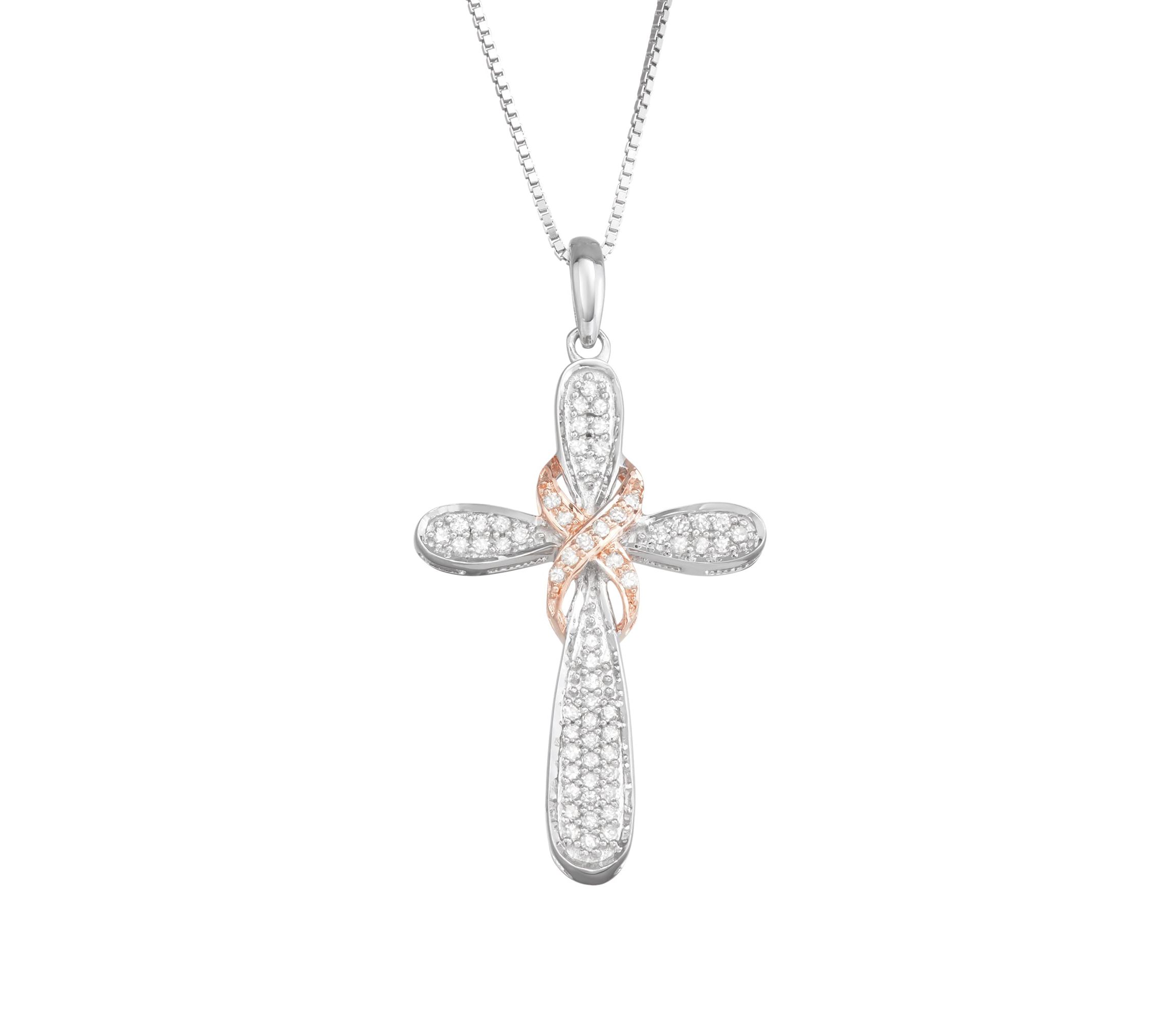 1/4 CTTW  Diamond Cross Pendant With Rose Gold Plated Sterling Silver