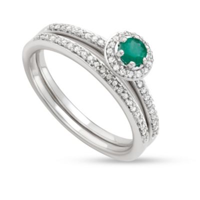 MyDiamondBox 1/2 CTTW Wedding Rings With Emerald Gemstone With White Diamond in 10KW
