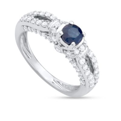 MyDiamondBox 1.00 CTTW Diamond And Blue Sapphire Engagement Ring in 14KW, White, 7