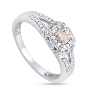 MyDiamondBox 1/2 CTTW Diamond And Morganite Engagement Ring in 14KW, White, 9