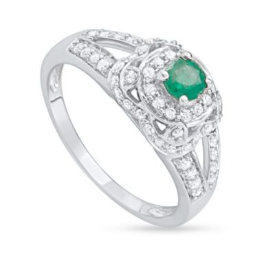 MyDiamondBox 1 CTTW Diamond And Green Emerald Engagement Ring in 14KW