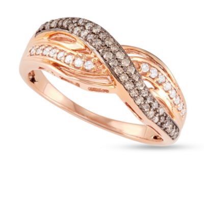 MyDiamondBox 1/3 CTTW White & Brown Diamond By-Pass Ring in Rose Gold Plated Sterling Silver, 6