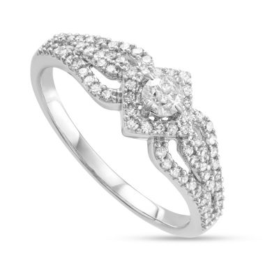 MyDiamondBox 1/2 CTTW Solitaire Diamond Engagement Ring in 14KW, White, 9