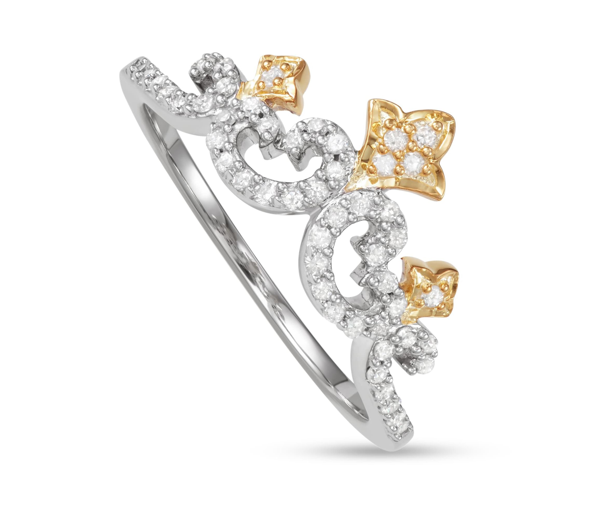 1/4 CTTW Diamond Tiara Crown Ring in Yellow Gold Plated Sterling Silver