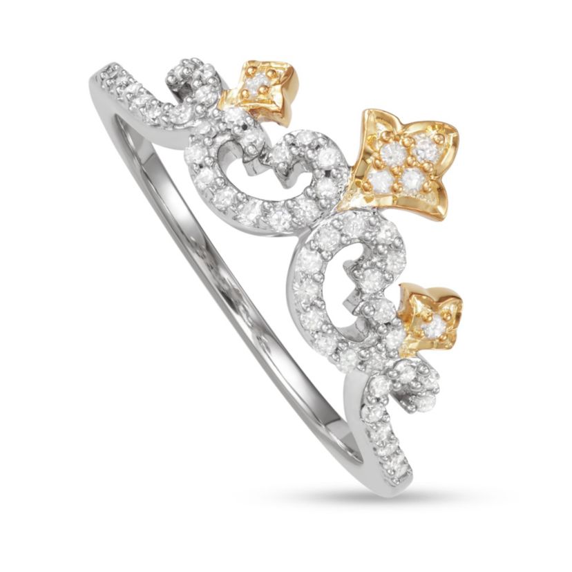1/4 CTTW Diamond Tiara Crown Ring in Yellow Gold Plated Sterling Silver