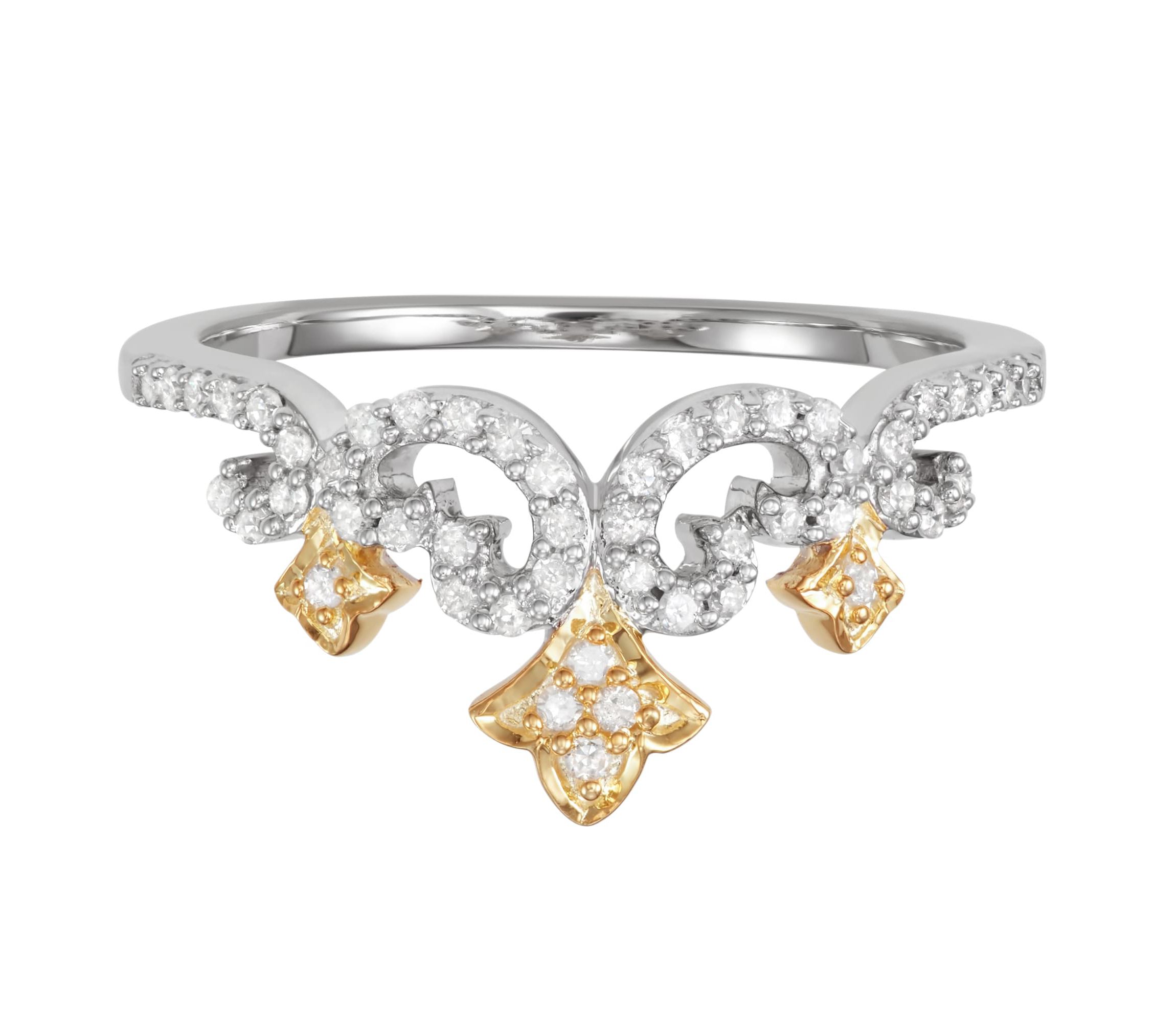 1/4 CTTW Diamond Tiara Crown Ring in Yellow Gold Plated Sterling Silver
