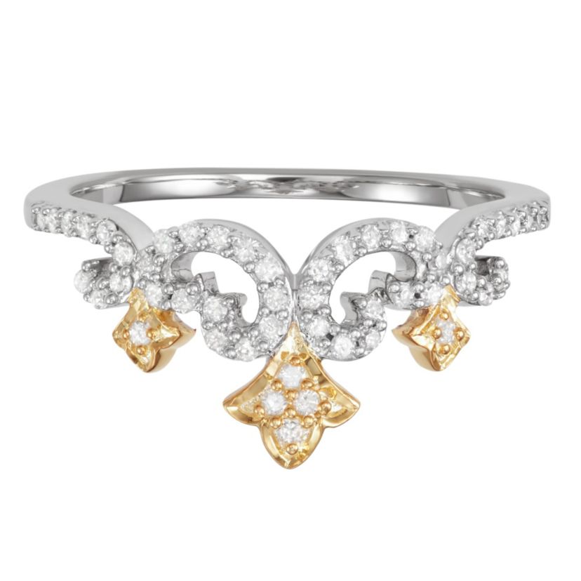1/4 CTTW Diamond Tiara Crown Ring in Yellow Gold Plated Sterling Silver