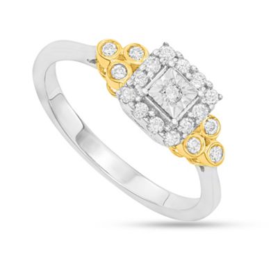 MyDiamondBox 1/4 CTTW Solitaire Look Right Hand Ring in Two-Tone 10K Gold, White, 5