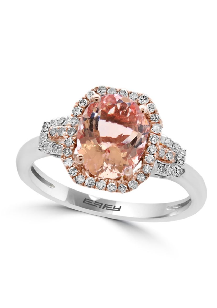 Diamond and Morganite Ring in 14K Rose and White Gold