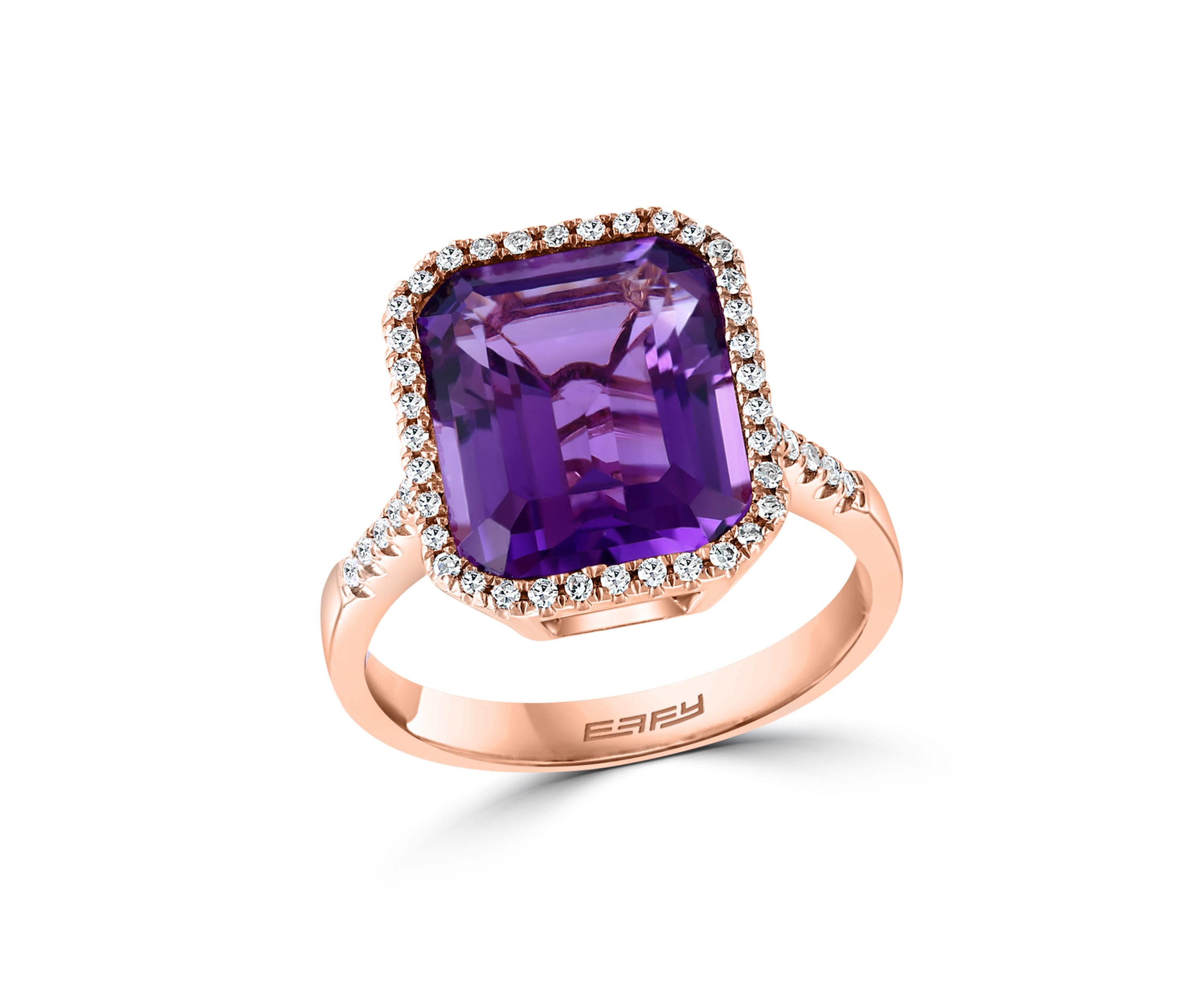 Diamond and Amethyst Ring in 14K Rose Gold