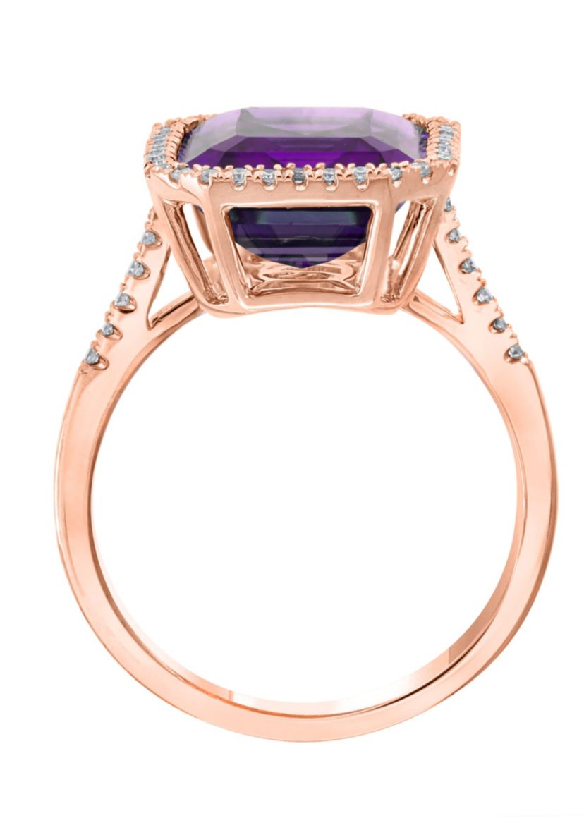 Diamond and Amethyst Ring in 14K Rose Gold