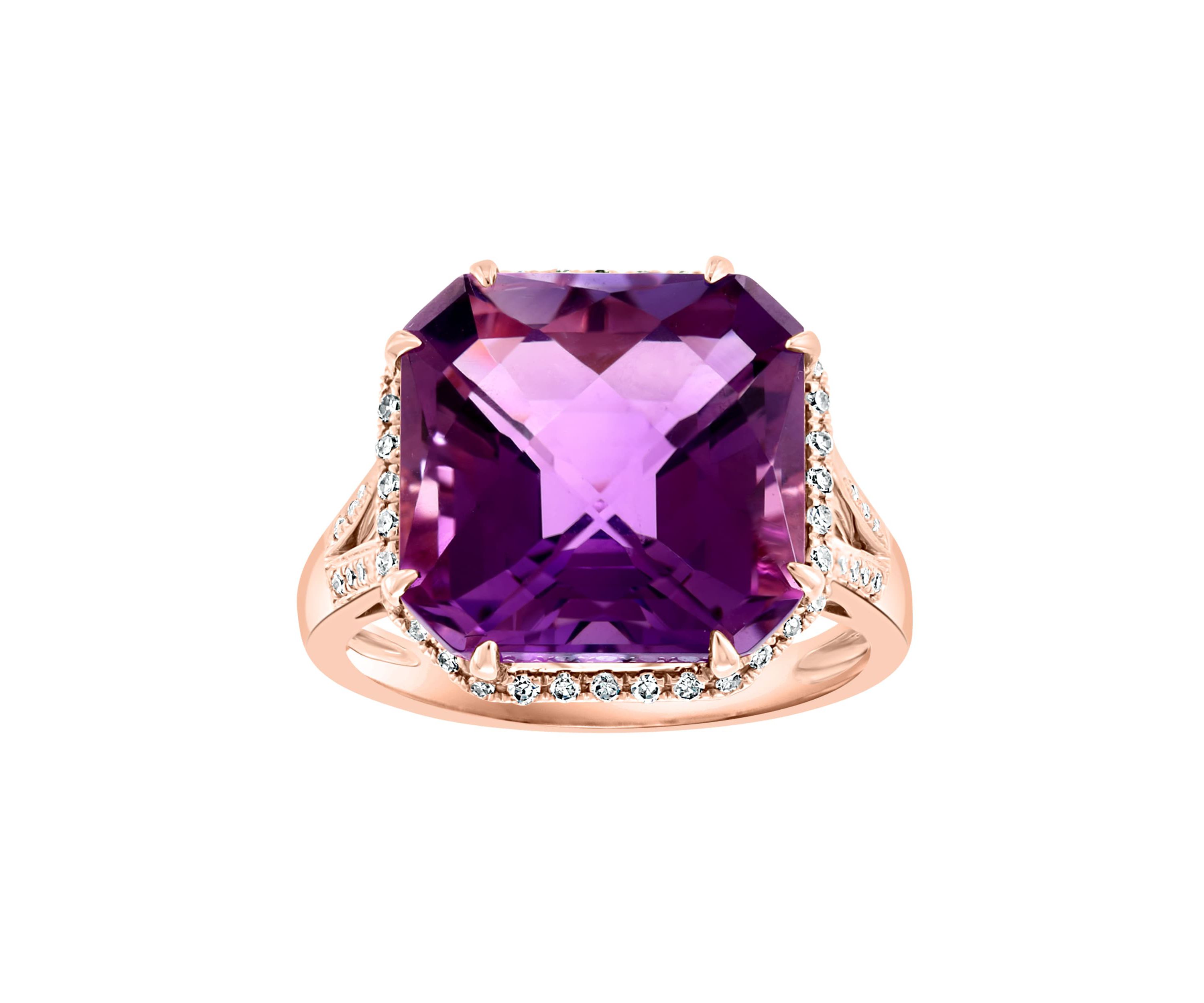 Diamond and Amethyst Ring in 14K Rose Gold