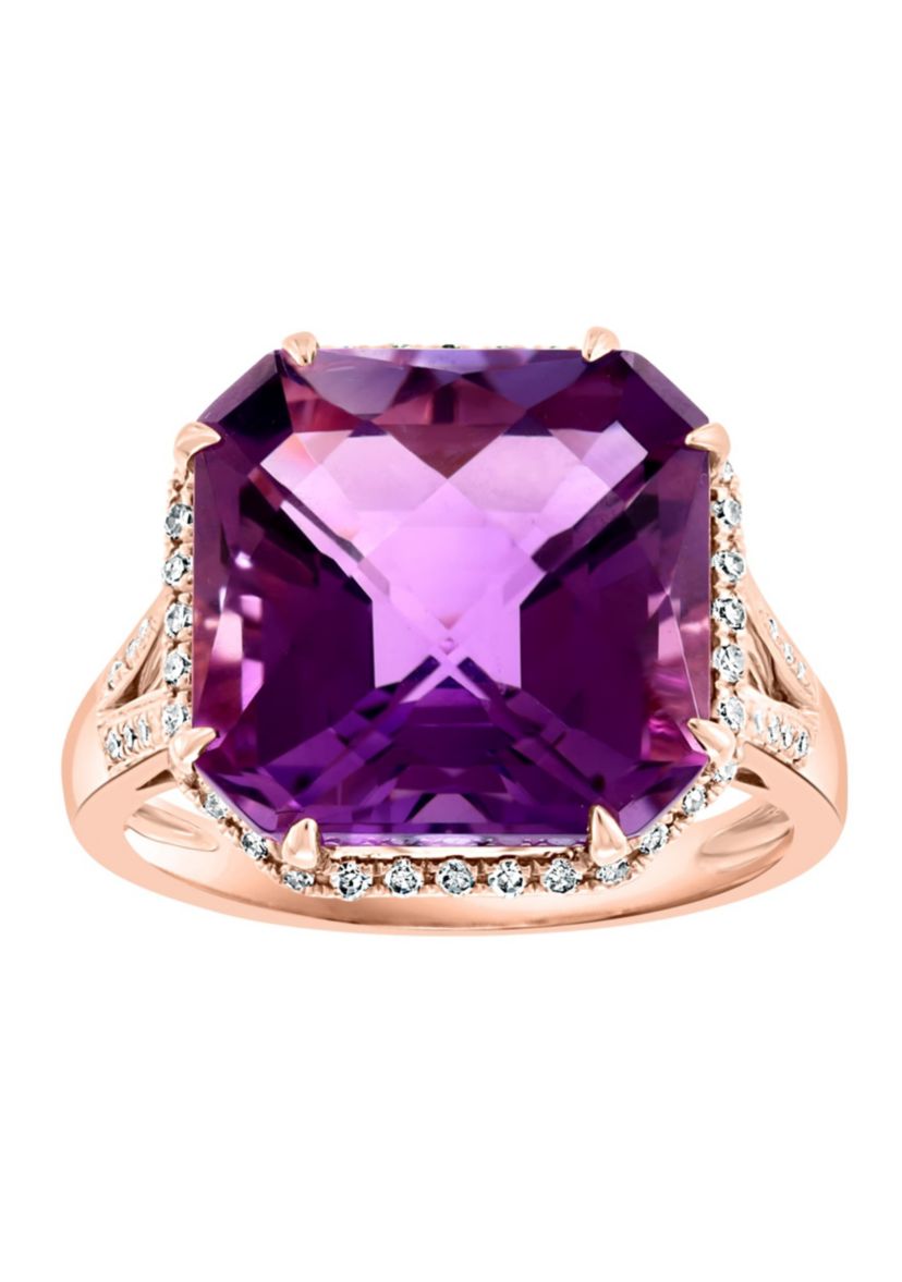 Diamond and Amethyst Ring in 14K Rose Gold