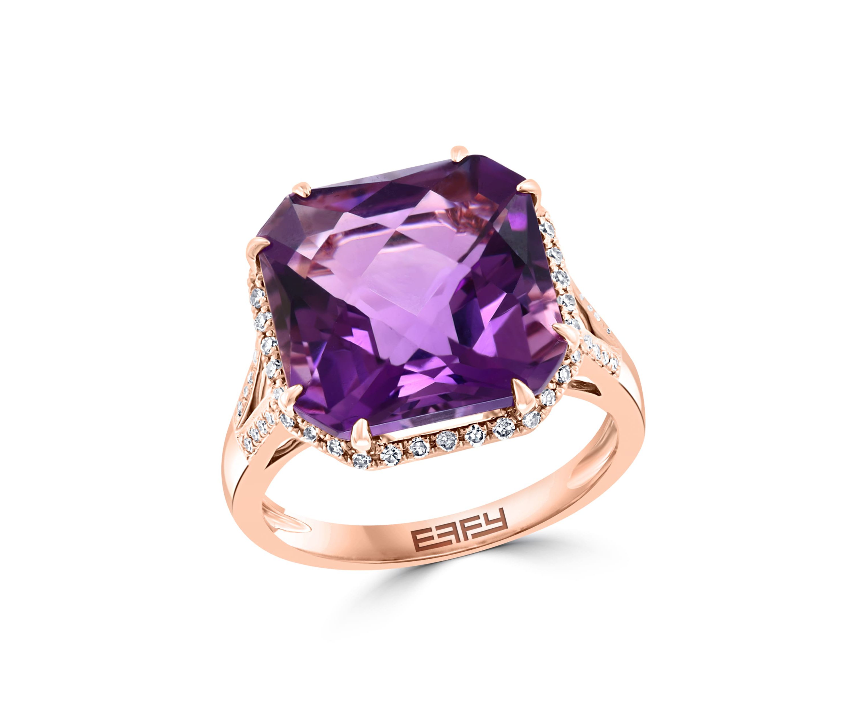 Diamond and Amethyst Ring in 14K Rose Gold