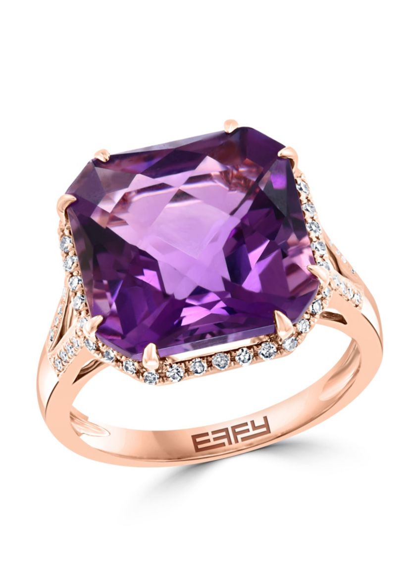 Diamond and Amethyst Ring in 14K Rose Gold