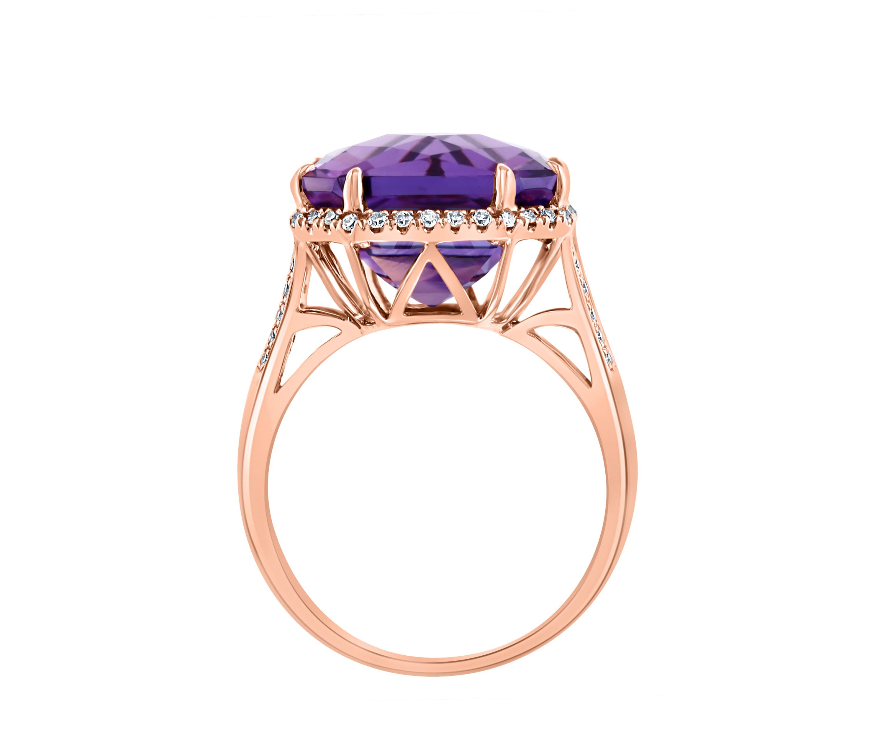 Diamond and Amethyst Ring in 14K Rose Gold