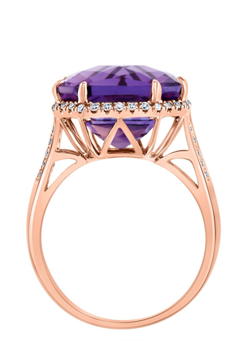 Diamond and Amethyst Ring in 14K Rose Gold