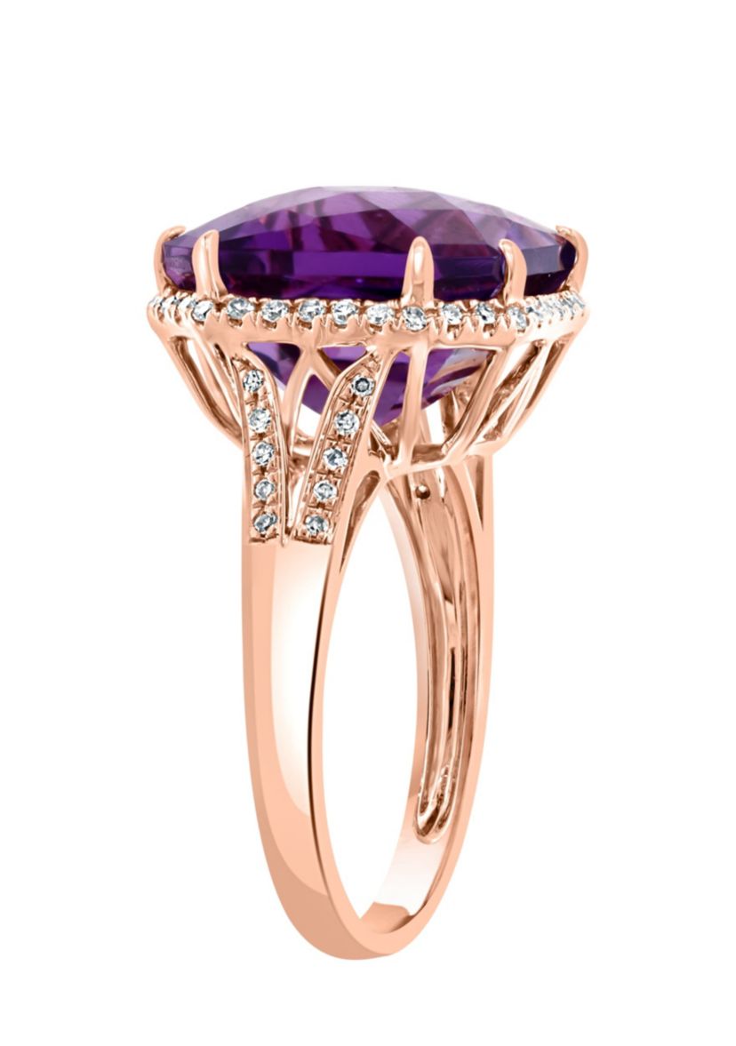 Diamond and Amethyst Ring in 14K Rose Gold