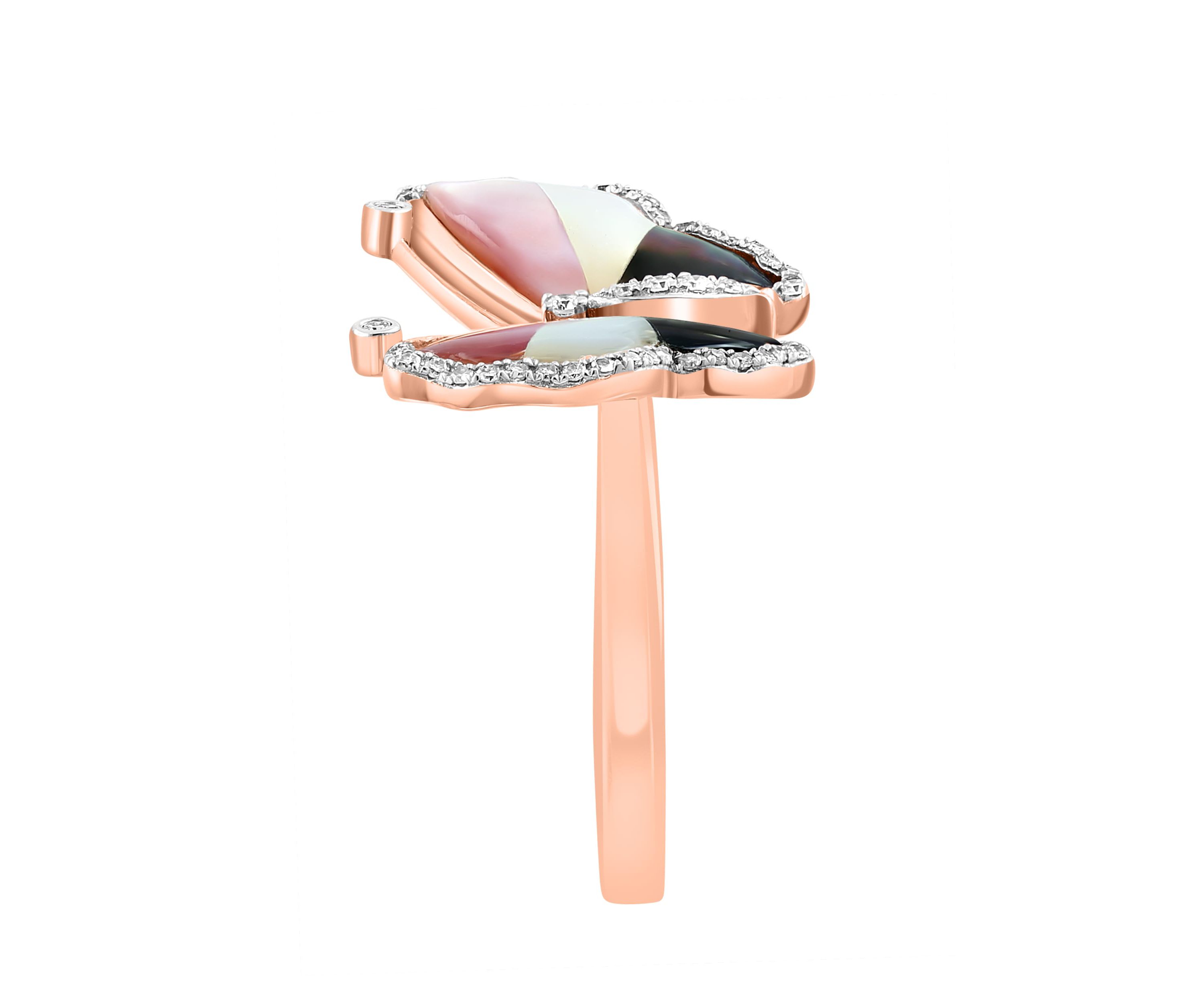 Diamond and Mother Of Pearl Ring in 14K Rose Gold