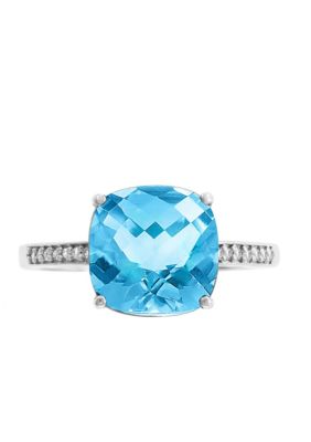 Effy Diamond and Blue Topaz Ring in 14K White Gold
