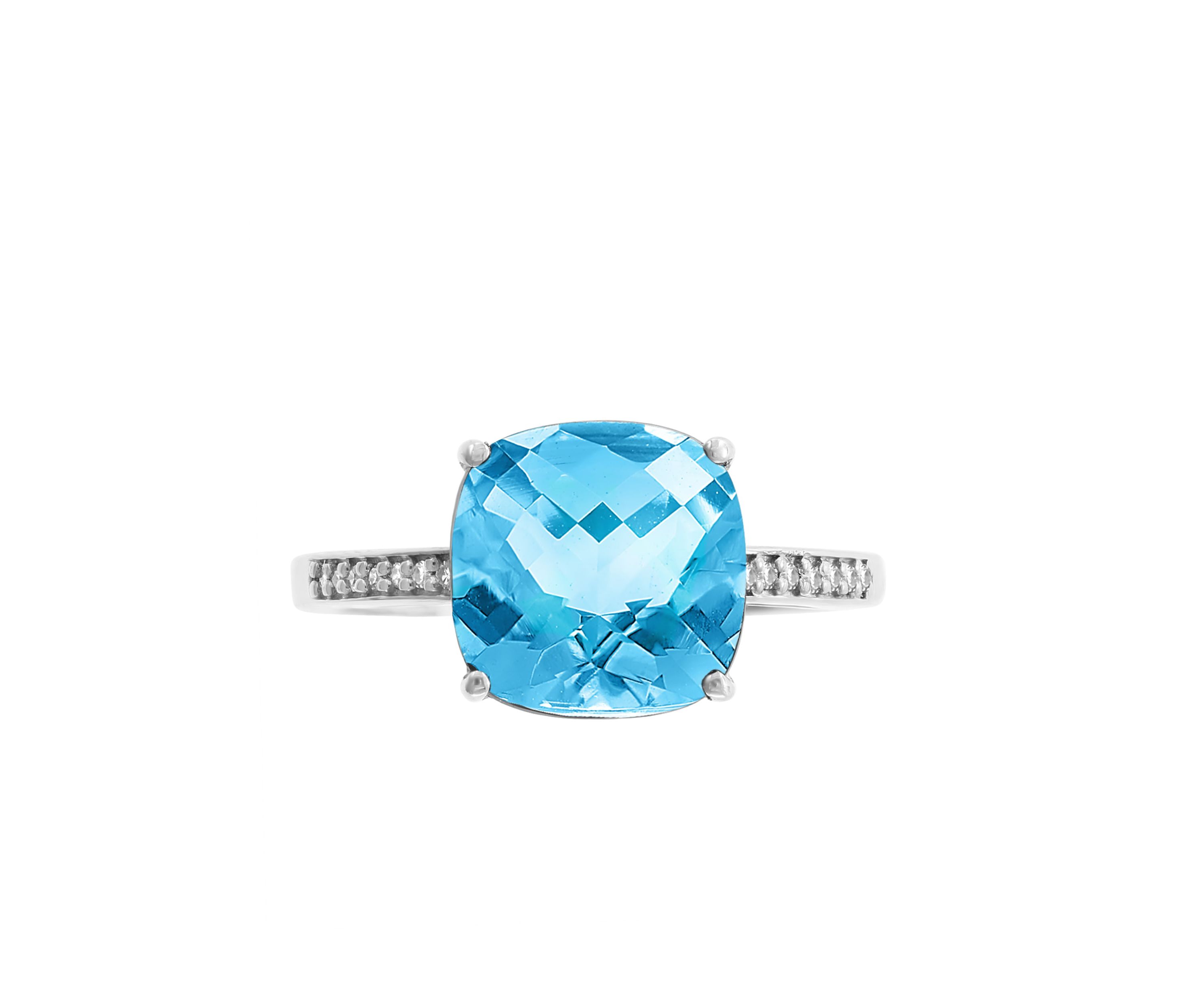 Diamond and Blue Topaz Ring in 14K White Gold