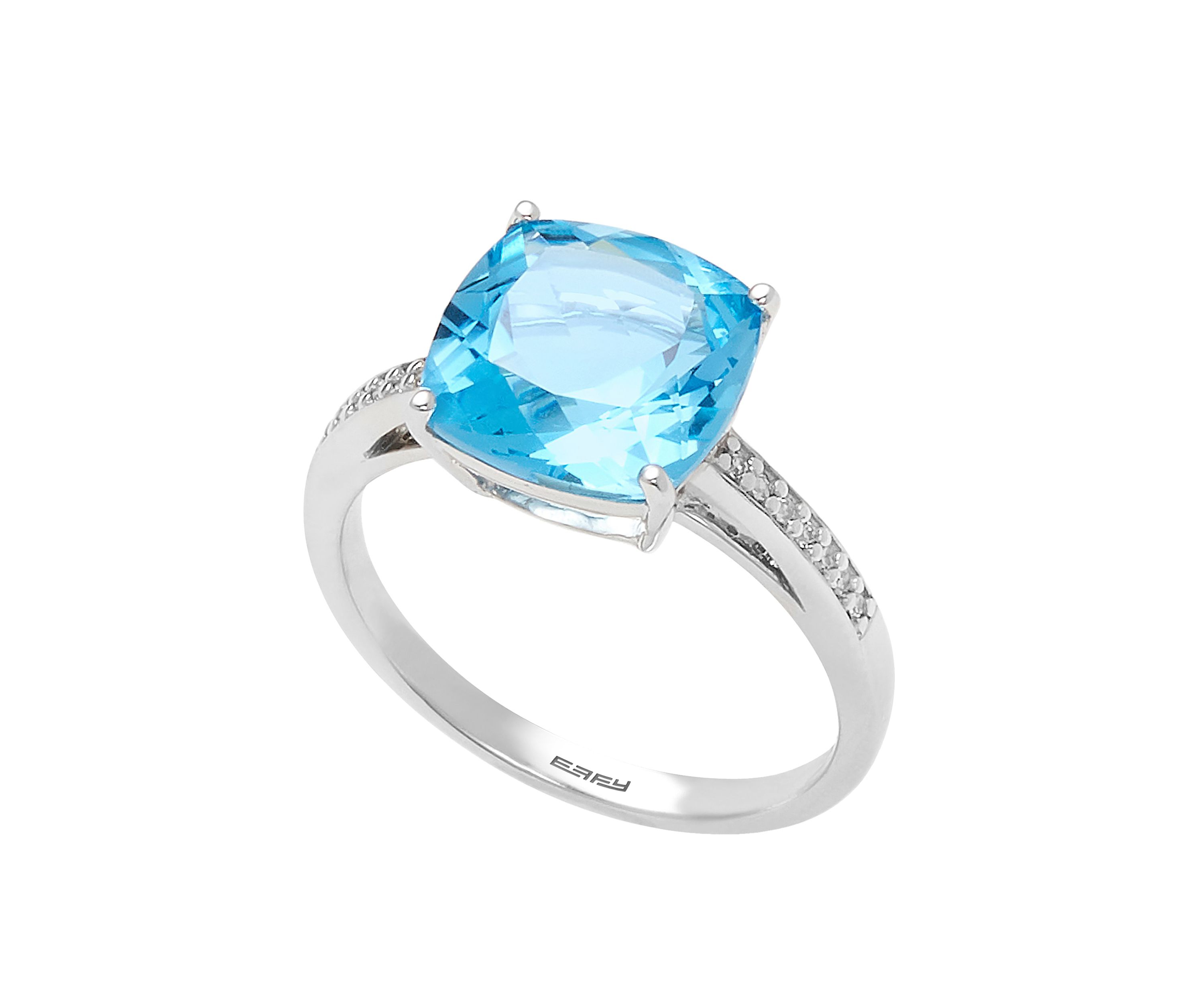 Diamond and Blue Topaz Ring in 14K White Gold