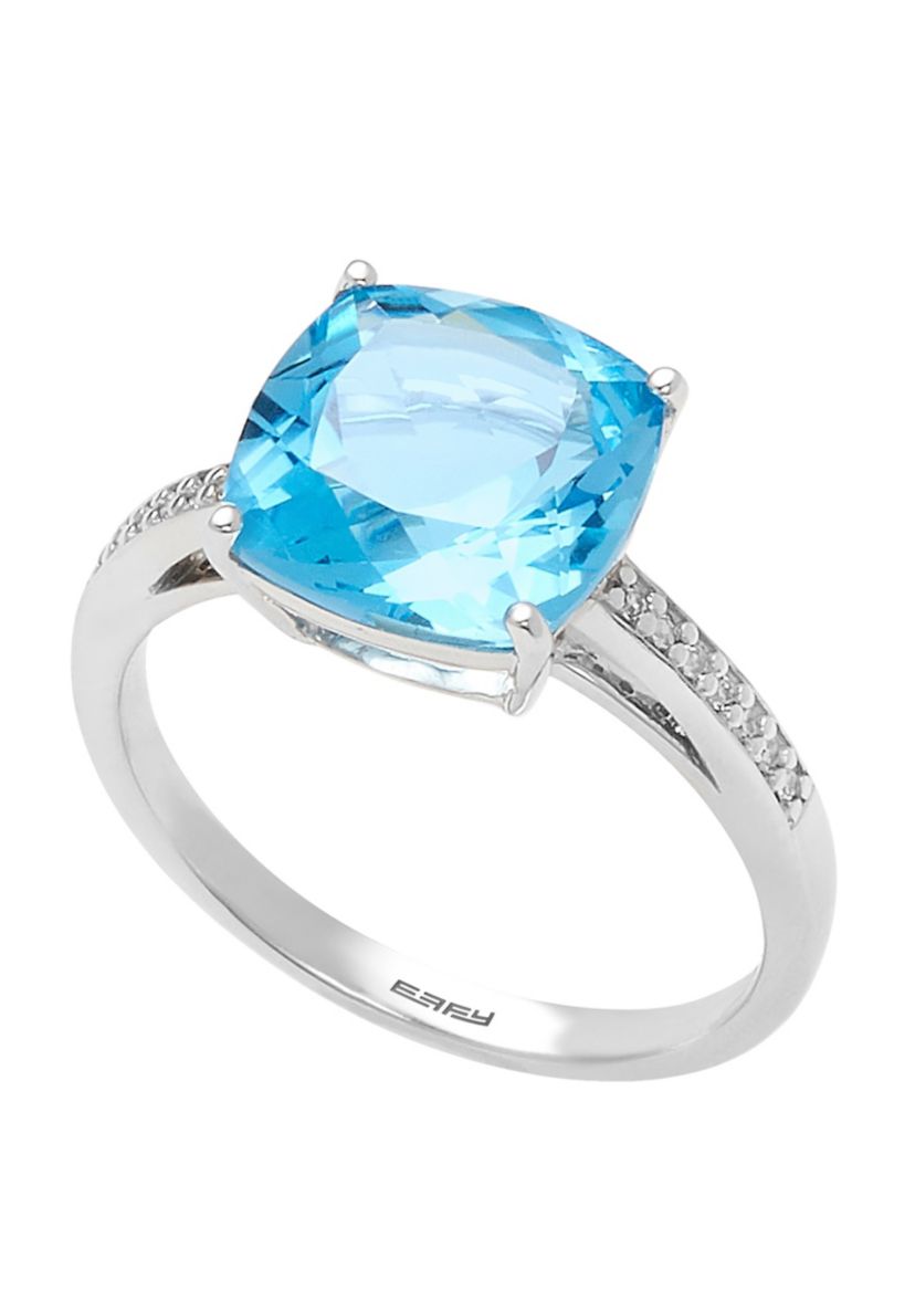 Diamond and Blue Topaz Ring in 14K White Gold