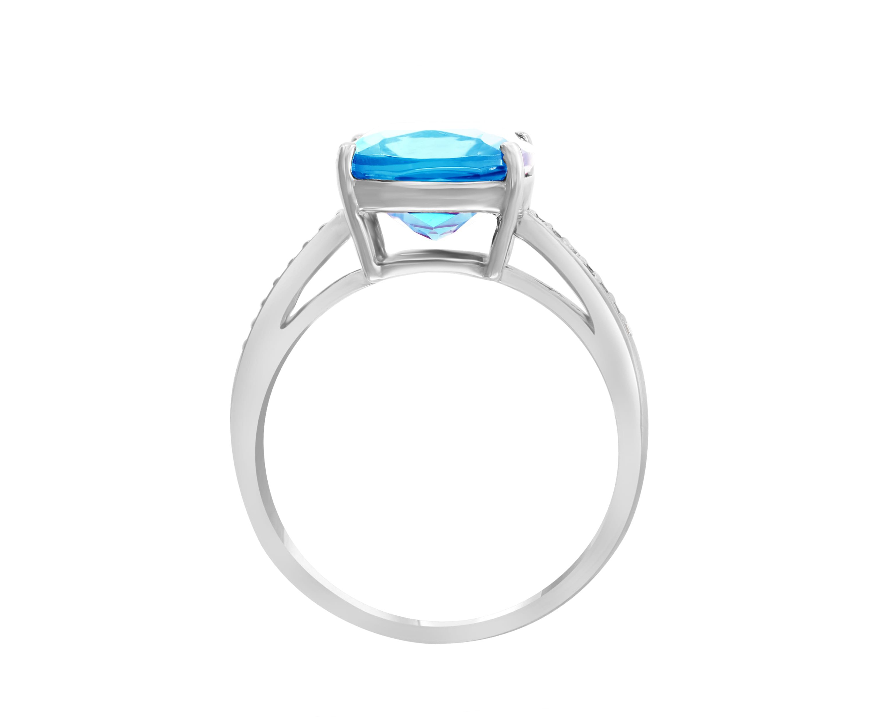 Diamond and Blue Topaz Ring in 14K White Gold