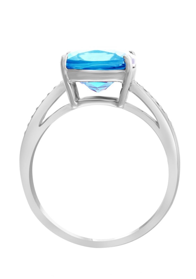 Diamond and Blue Topaz Ring in 14K White Gold