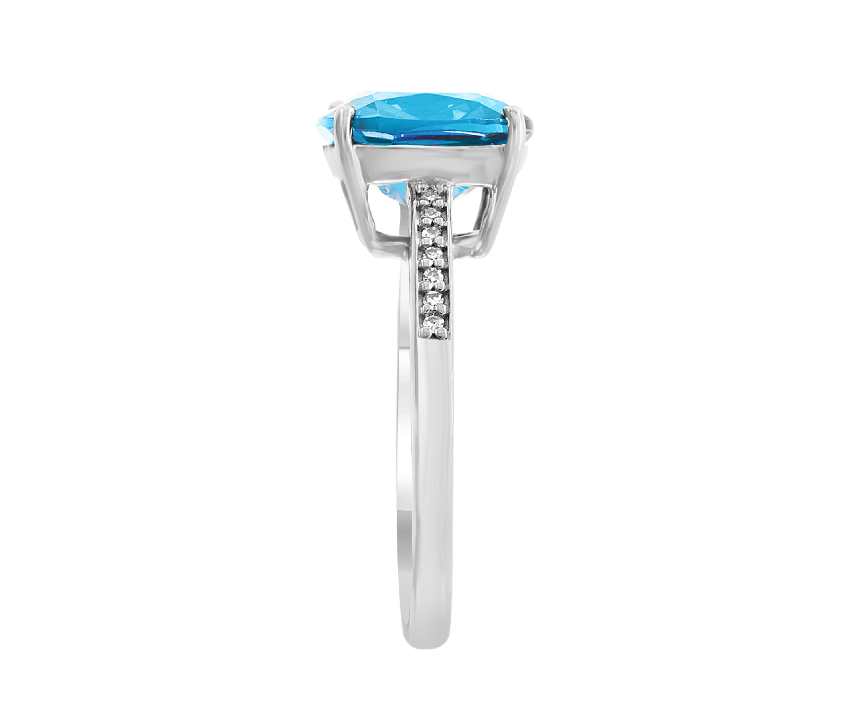 Diamond and Blue Topaz Ring in 14K White Gold