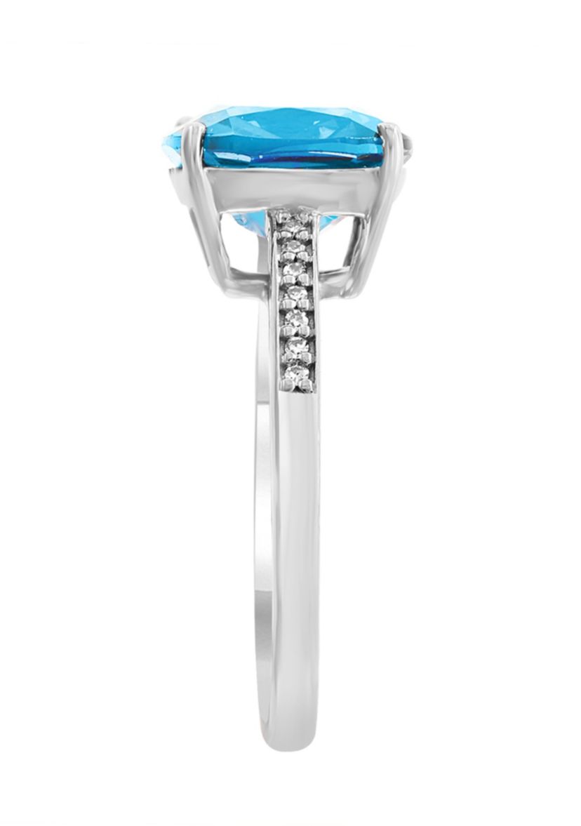 Diamond and Blue Topaz Ring in 14K White Gold