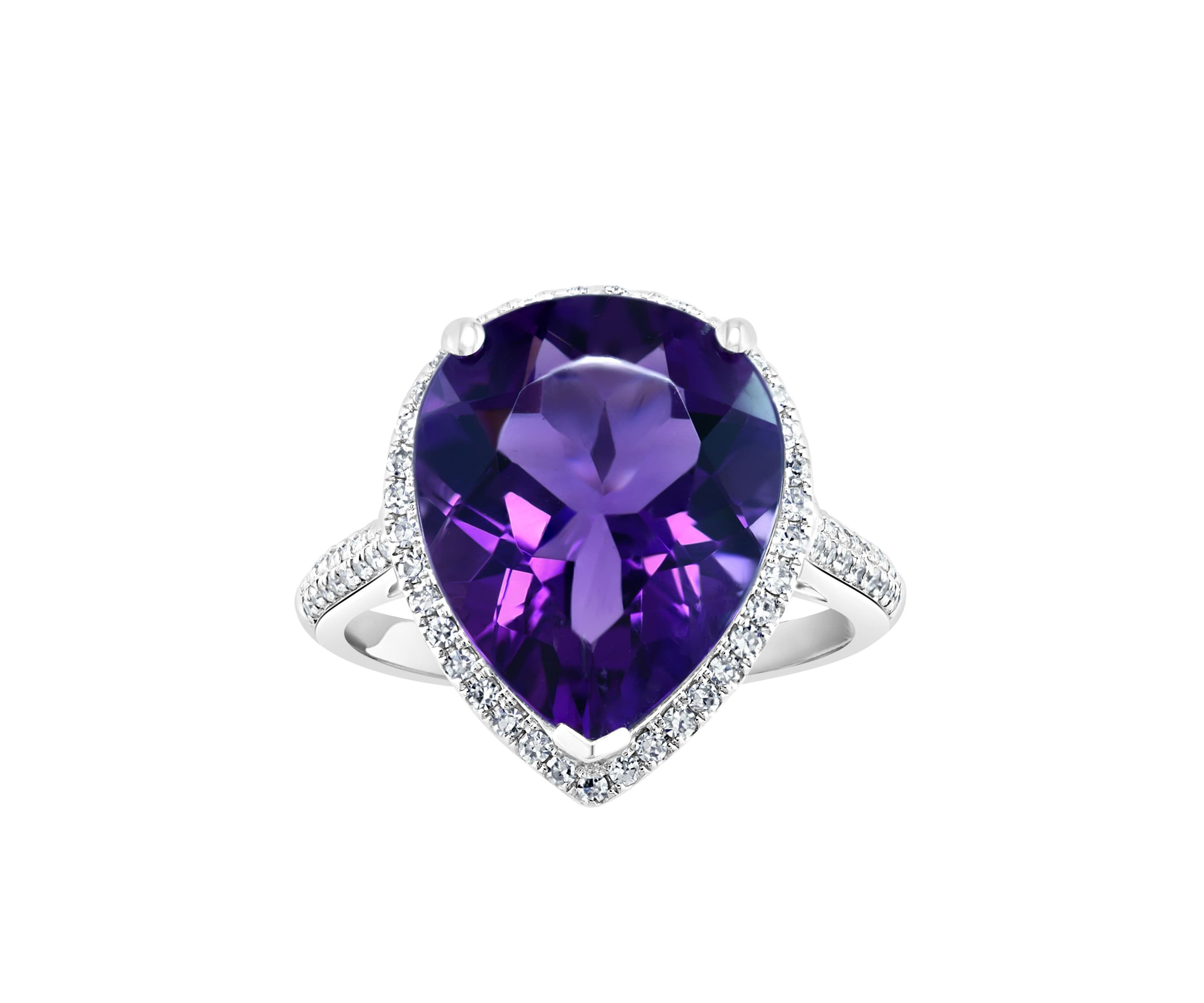 Diamond and Amethyst Ring in 14K White Gold