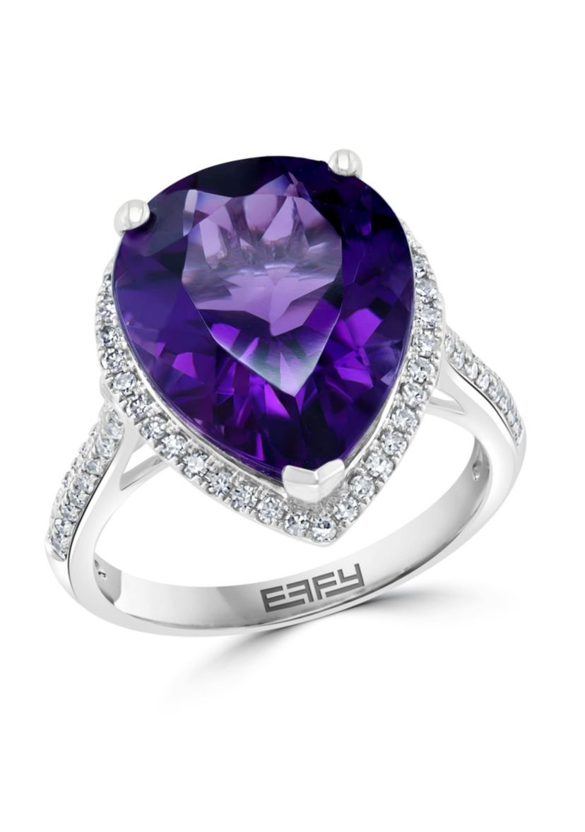 Diamond and Amethyst Ring in 14K White Gold