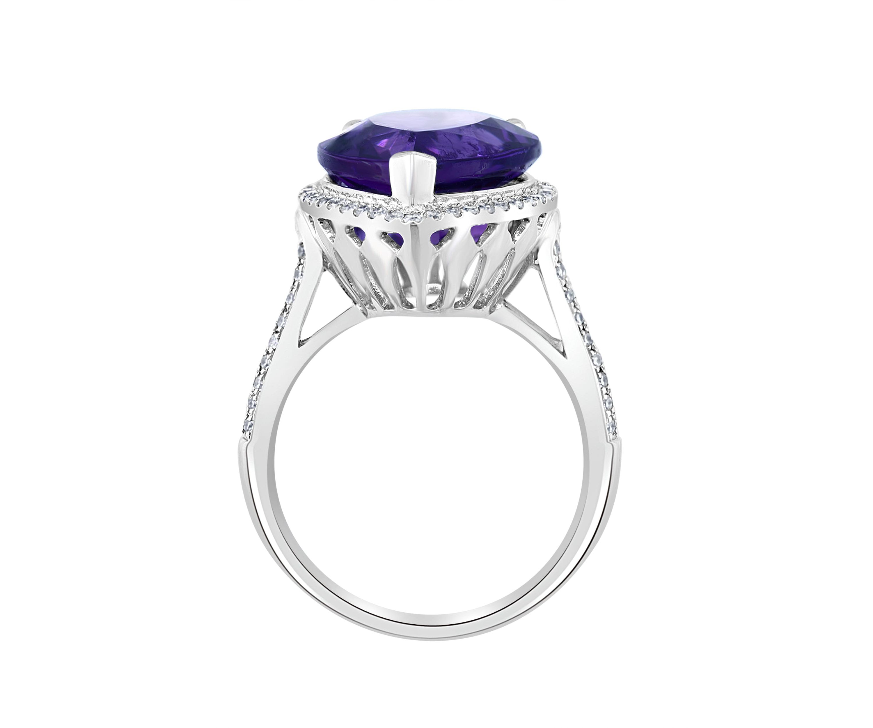 Diamond and Amethyst Ring in 14K White Gold