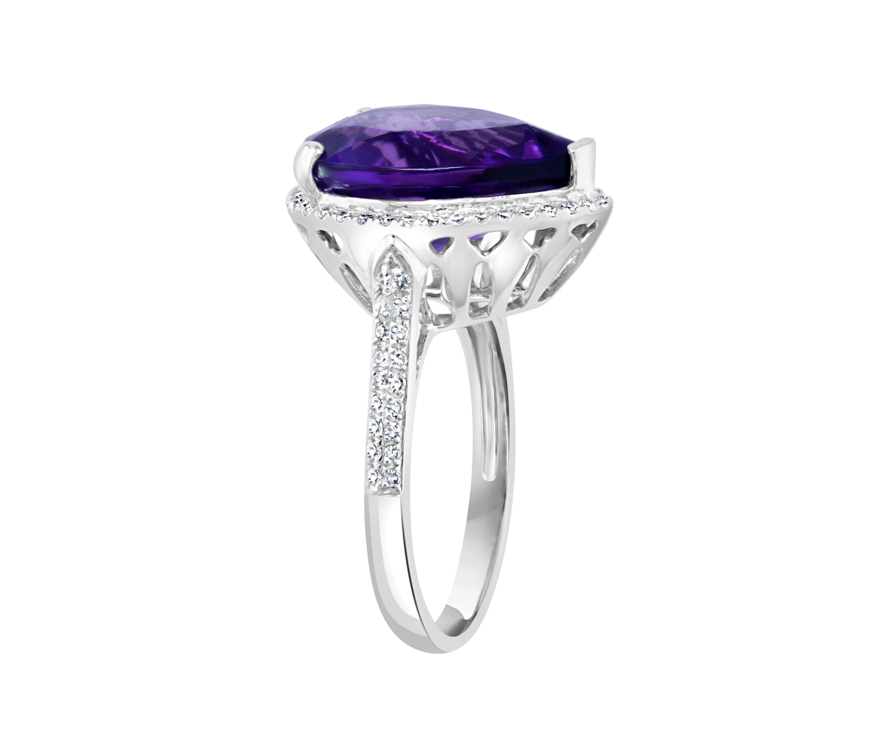 Diamond and Amethyst Ring in 14K White Gold