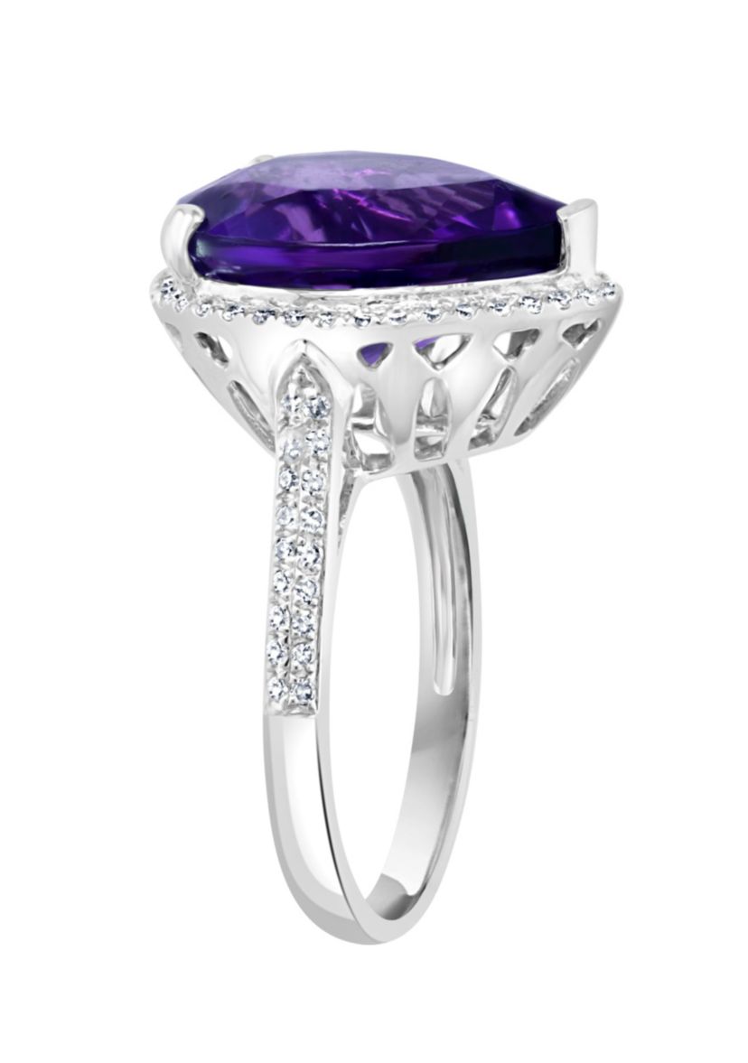 Diamond and Amethyst Ring in 14K White Gold