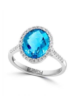 Effy Diamond and Blue Topaz Ring in 14K White Gold, 7