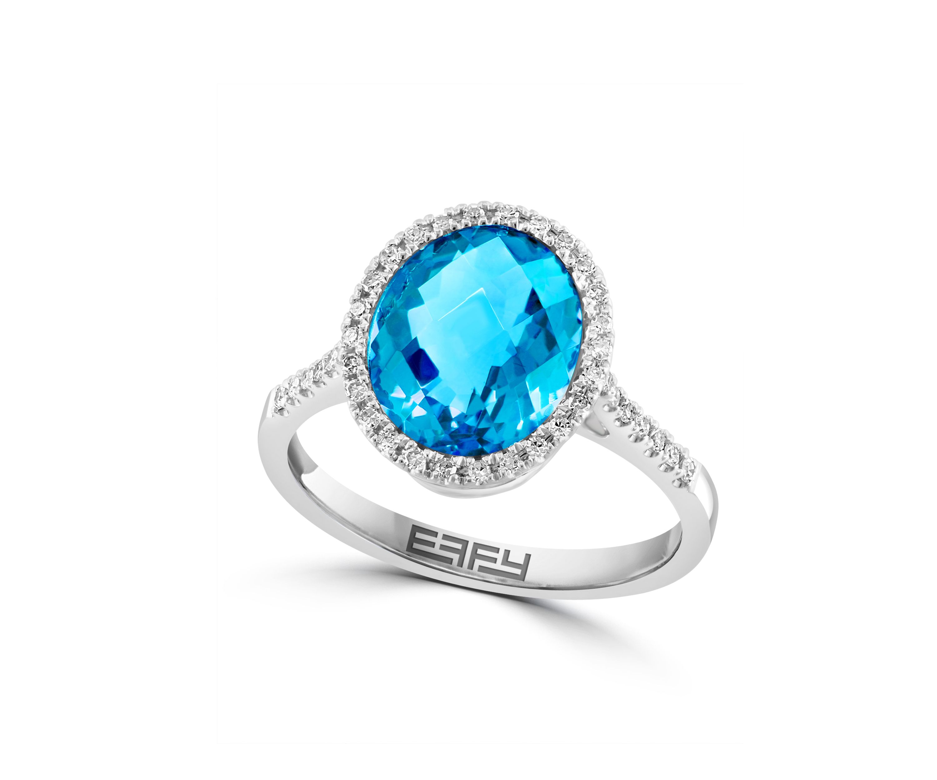Diamond and Blue Topaz Ring in 14K White Gold