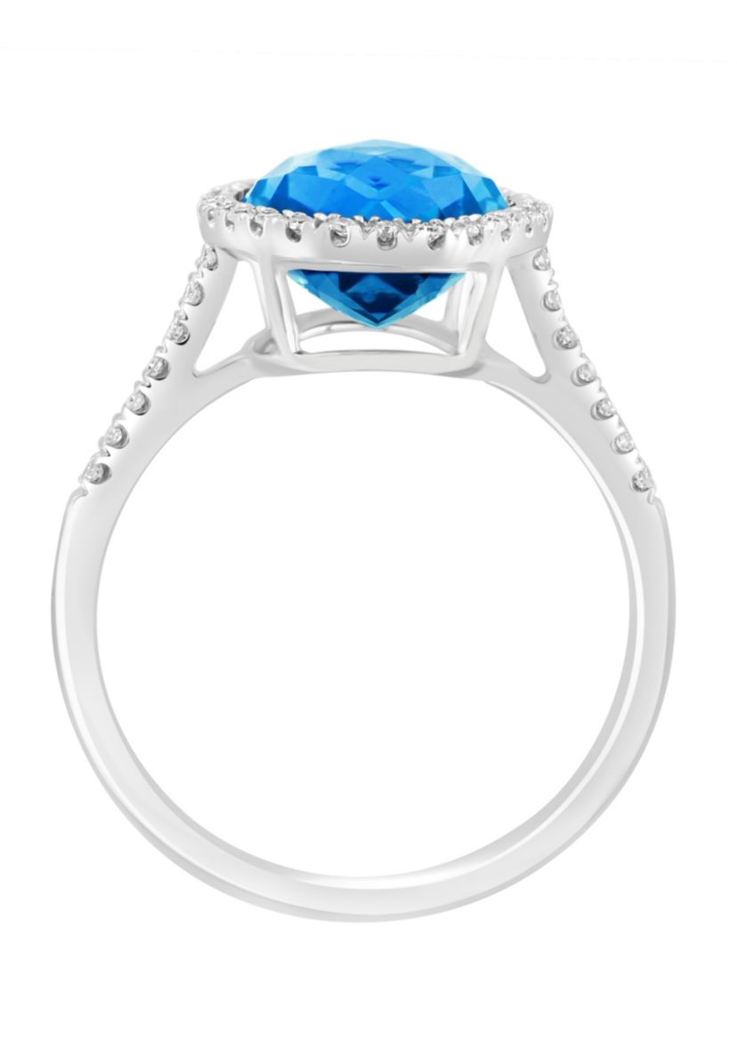 Diamond and Blue Topaz Ring in 14K White Gold
