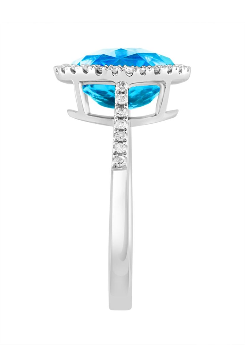 Diamond and Blue Topaz Ring in 14K White Gold