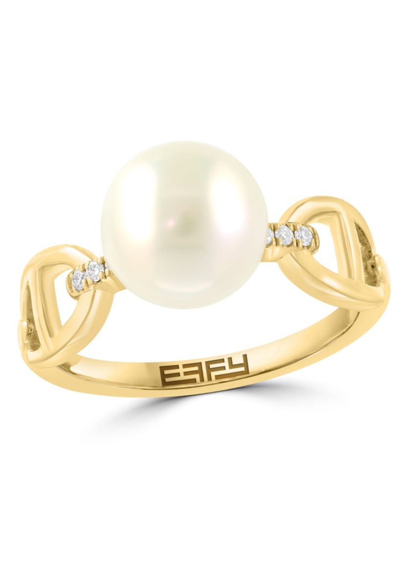 Diamond and Freshwater Pearl Ring in 14K Yellow Gold