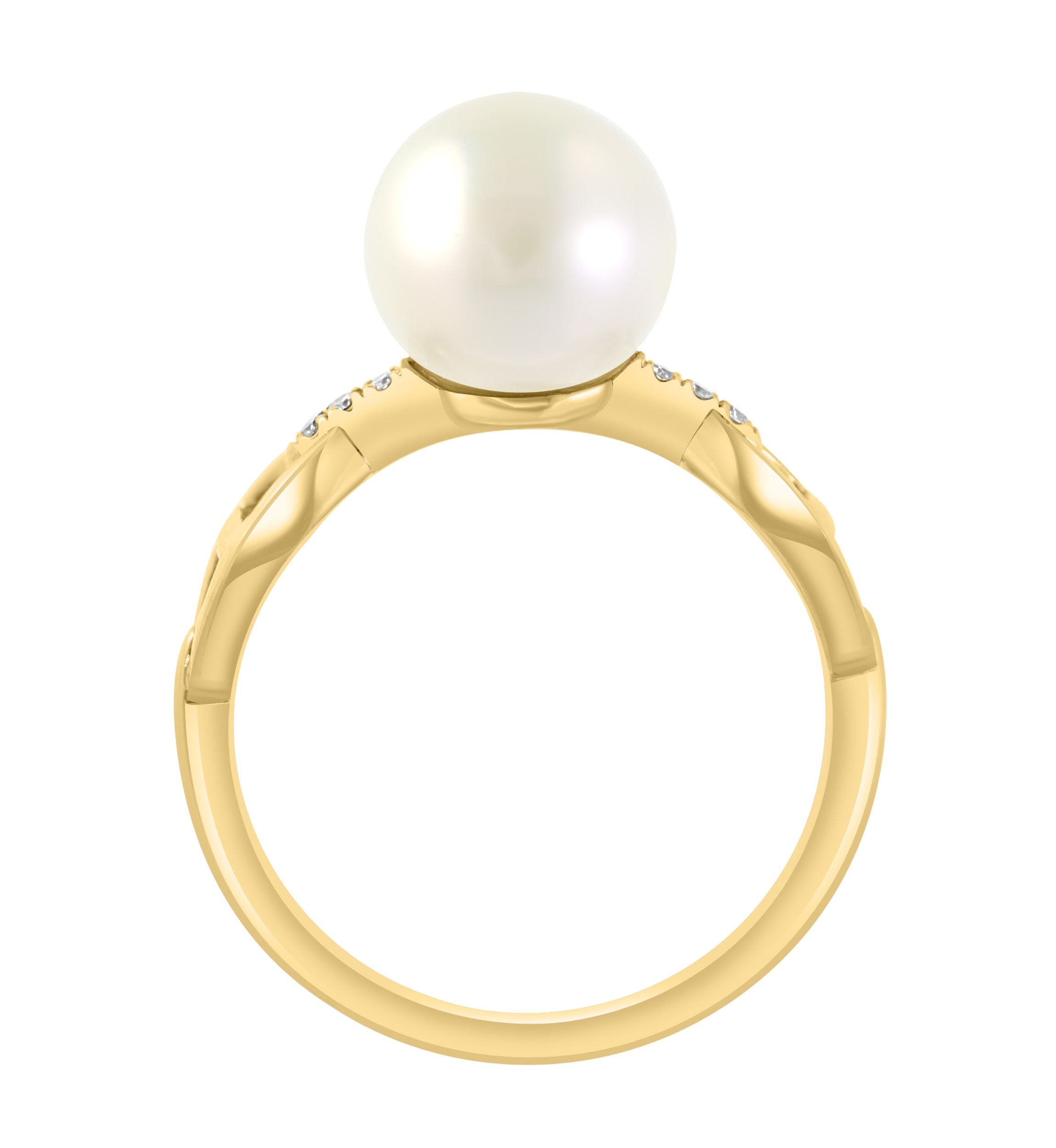 Diamond and Freshwater Pearl Ring in 14K Yellow Gold