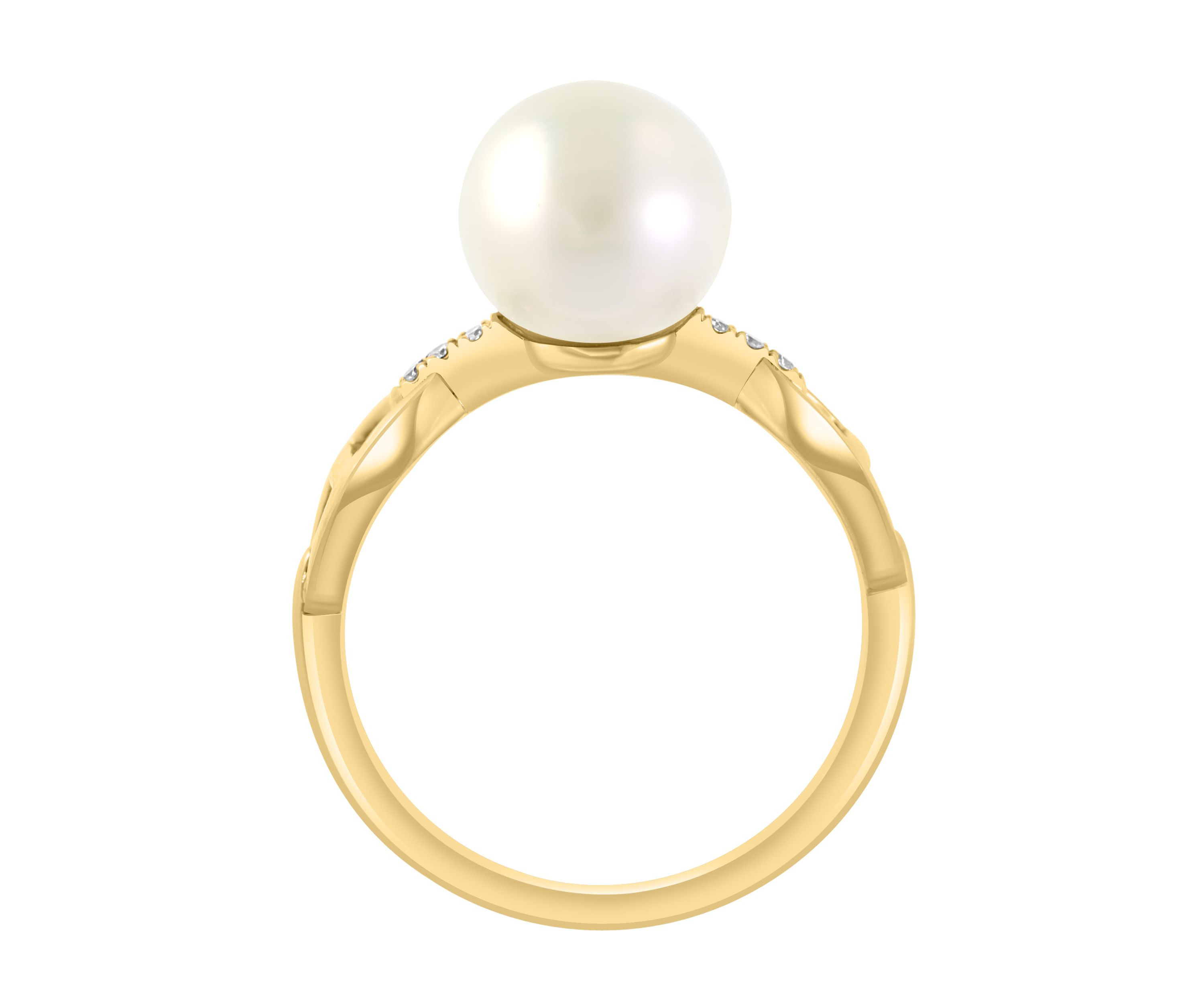 Diamond and Freshwater Pearl Ring in 14K Yellow Gold