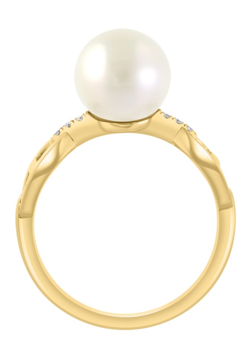 Diamond and Freshwater Pearl Ring in 14K Yellow Gold